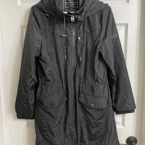 Lucky Brand Black Hooded Rain Coat